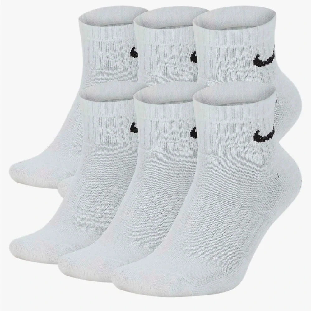 Nike Everyday Cushioned Ankle Training Socks (6 Pair) (White, Large)